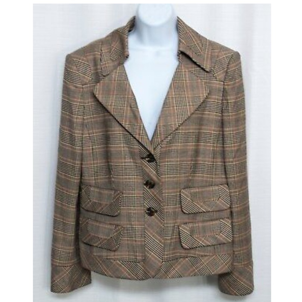 ELLEN TRACY Retro Plaid Fitted Blazer